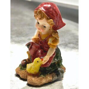 Vintage Peasant Girl Feeding Duck Figurine Rustic Farm Country Decor
